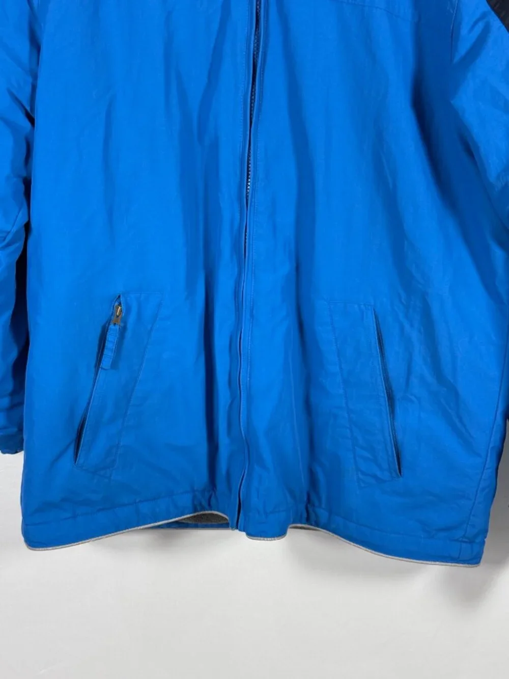 Lands' End Parka Coat Size XL 18-20 Blue Hooded Insulated Grow-A-Long Sleeves